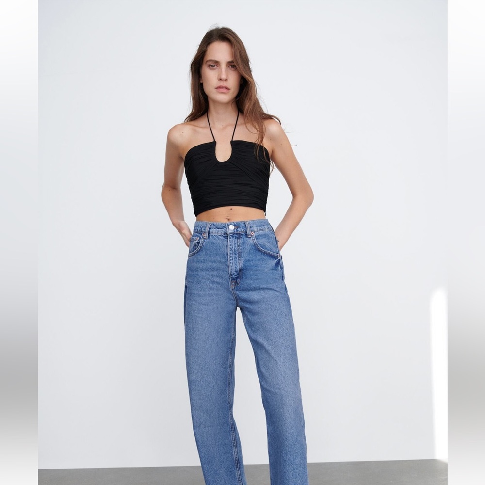 Zara Draped Halter Crop Top Black Size Small NWT